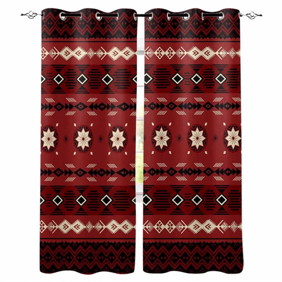 Red Black Boho Blackout Curtains for Bedroom, Vintage Ethnic Tribe Abstract Art Retro Thermal Insulated Kitchen Drapes with Grommets, Light Blocking Window Treatment, 2 Panels 42" x 54"