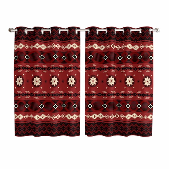 Red Black Boho Kitchen Curtains Window Panels, Vintage Ethnic Tribe Abstract Art Retro Insulated Window Treatment Curtain, Grommet Curtains for Bedroom/Living Room/Bathroom, 2 Piece 52"Wx63"L