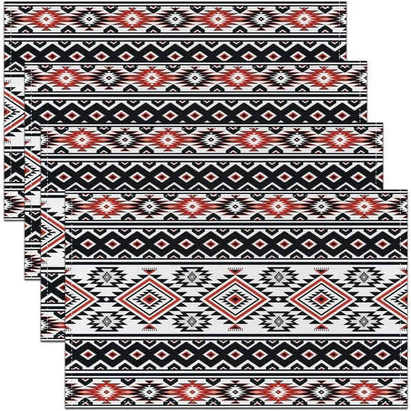 Red and Black Boho Placemats Set of 4 12"x18" Boho Exotic Placemats for Dining Table Indoor Outdoor Kitchen Bohemian Native Tribal Table Mats Placemat Western Decor Table Place Mats