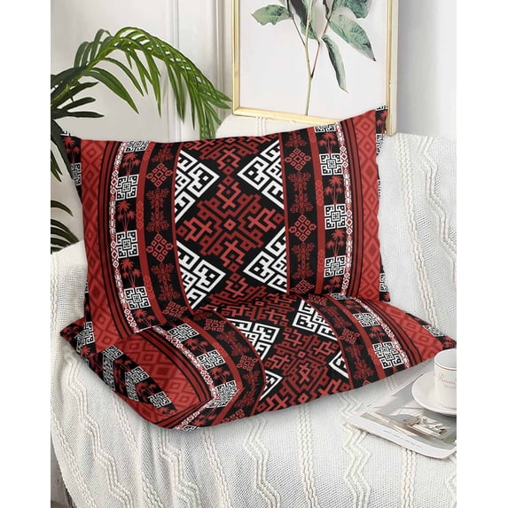 Red Black Boho Queen Pillow Cases Set of 2 - Microfiber Bed Throw Pillow Covers, Geometric Vintage Abstract Art Decorative Lumbar Pillow Cover with Envelope Closure for Sofa/Travel 20"x30"