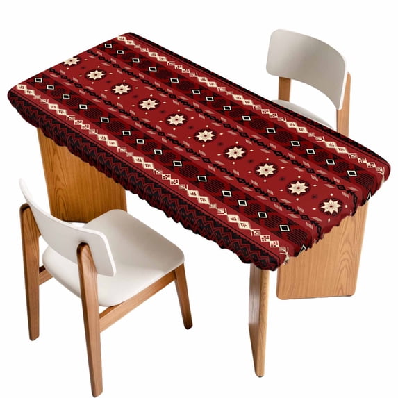 Red Black Boho Table Cloths for 3 Foot Rectangle Tables, Vintage Ethnic Tribe Abstract Art Retro Patio Waterproof Elastic Fitted Tablecloths, Washable Rectangular Table Cover for Camping