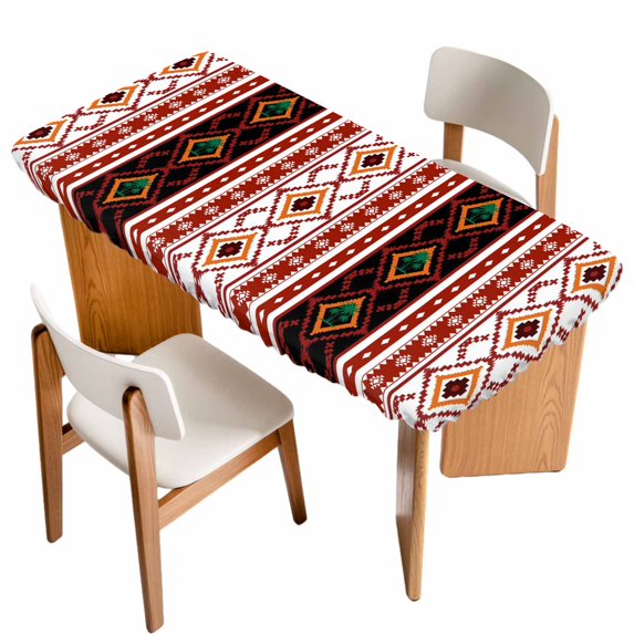 Red Black Boho Table Cloths for 4 Foot Rectangle Tables, Vintage Abstract Art Ethnic Tribe Patio Waterproof Elastic Fitted Tablecloths, Washable Rectangular Table Cover for Camping