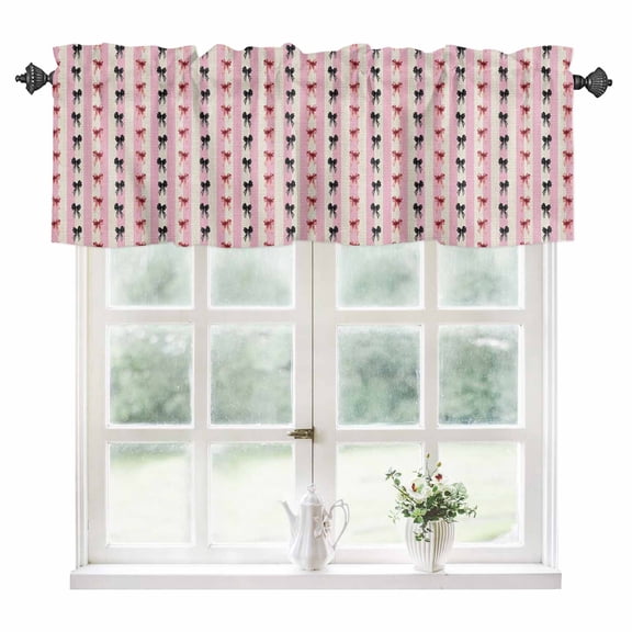 Red Black Bow Kitchen Valances for Windows 60x18 Inch Kitchen Curtains Valances Rod Pocket Pink Vertical Striped Sweet Retro Beige Bathroom Window Valances for Window Treatment Decor