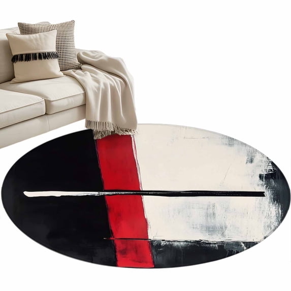 Red Black Brush Round Area Rug 3.3ft Abstract Modern Non-Slip Washable Circle Rugs Soft Felt Indoor Floor Mat for Bedroom Kitchen Living Room Bathroom