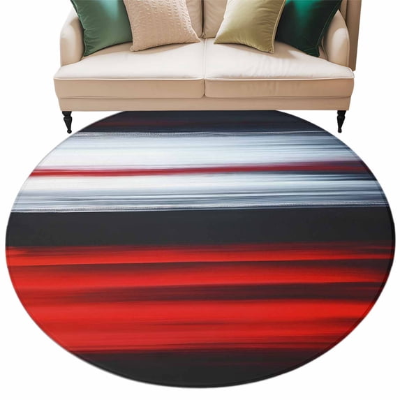 Red Black Brush Round Area Rug 8ft Retro Classic Non-Slip Washable Circle Rugs Soft Felt Indoor Floor Mat for Bedroom Kitchen Living Room Bathroom