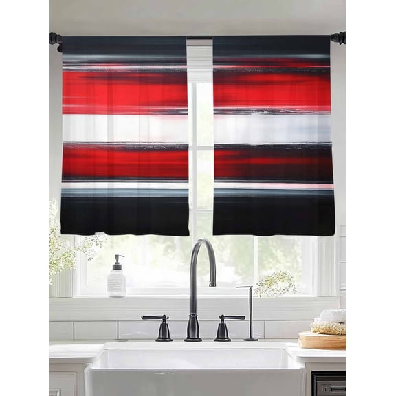 Red Black Brush Sheer Curtains 54 Inches Long 2 Panels Modern Art Classic Light Filtering Semi Sheer Window Curtains Drapes for Bedroom Living Room 52"x54"