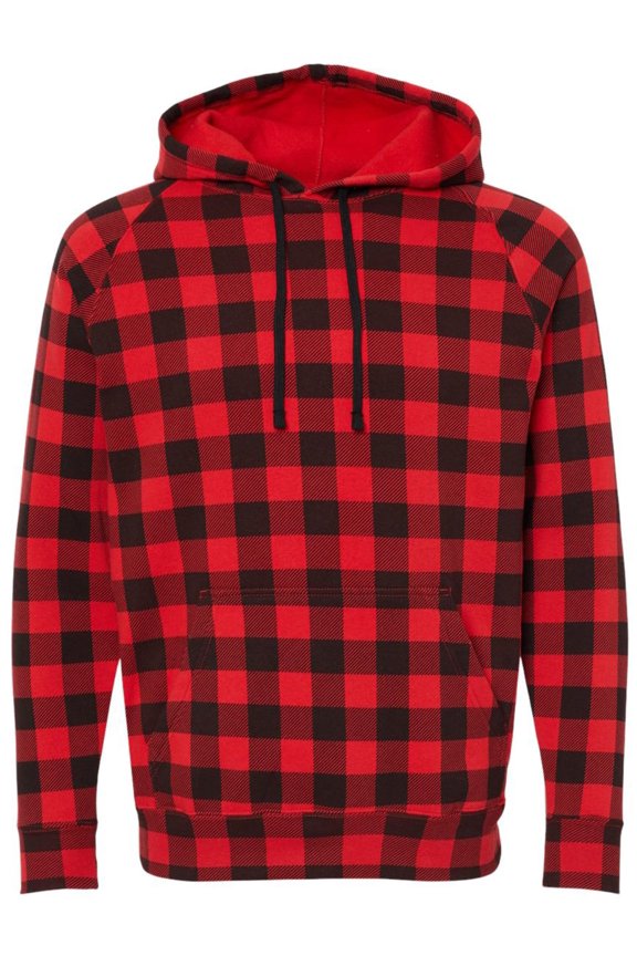 Red & Black Buffalo Check Plaid Sweatshirt, Slim Fit Raglan Pullover Lumberjack Hunters Outdoor Hoodie (3X-Large)
