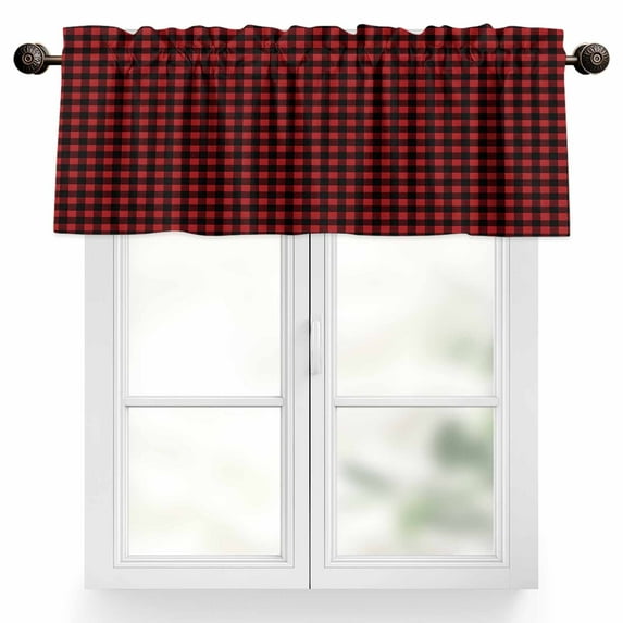 Red and Black Buffalo Check Plaid Valances for Windows, 42 x 18in, Lattice Classic Black Red Rod Pocket Kitchen Valance Curtain Light Filtering Window Treatments for Living Room Bedroom, 1 Panel