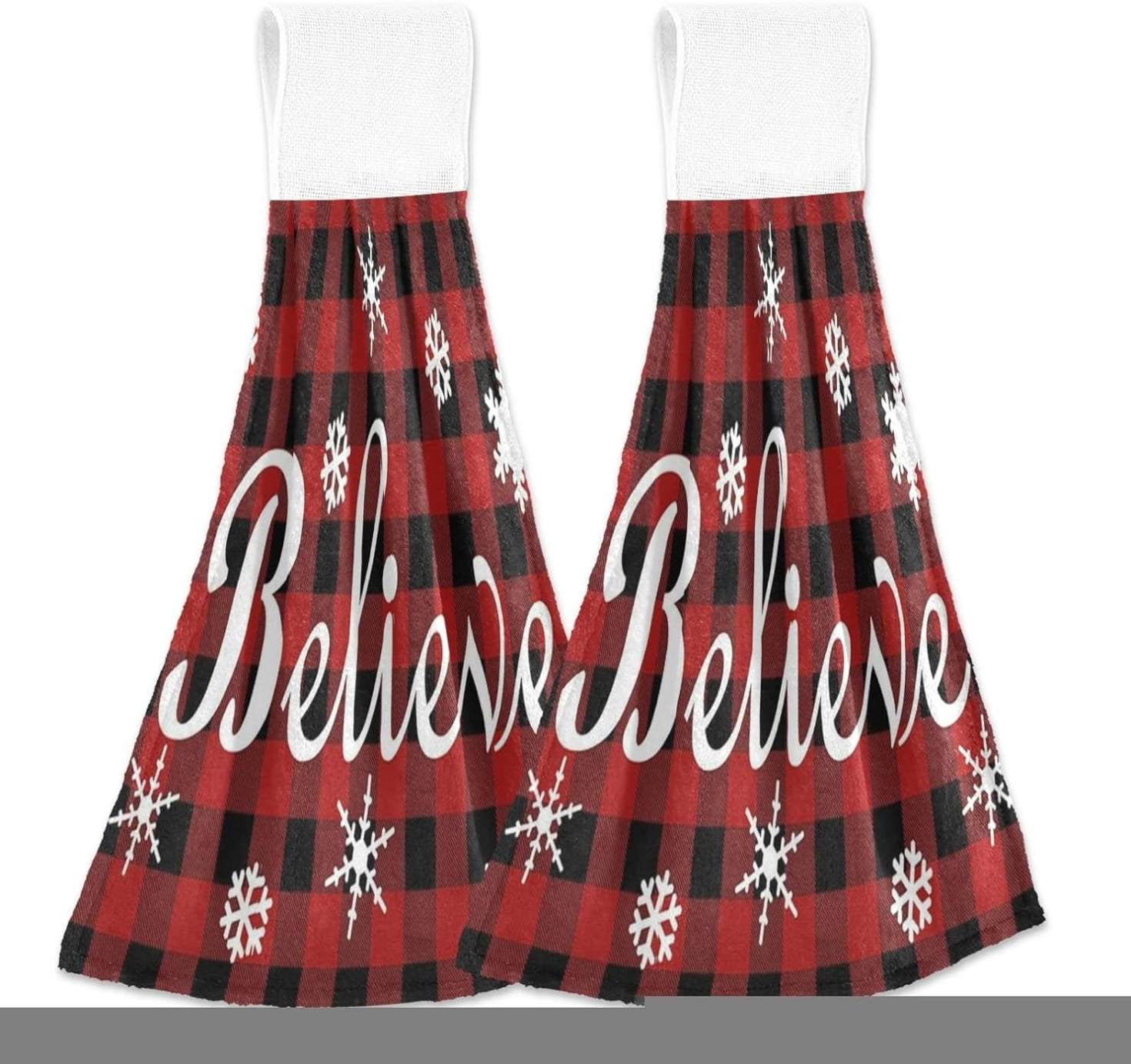 Red Black Buffalo Check Plaids Hand Towels with Hanging Loop for