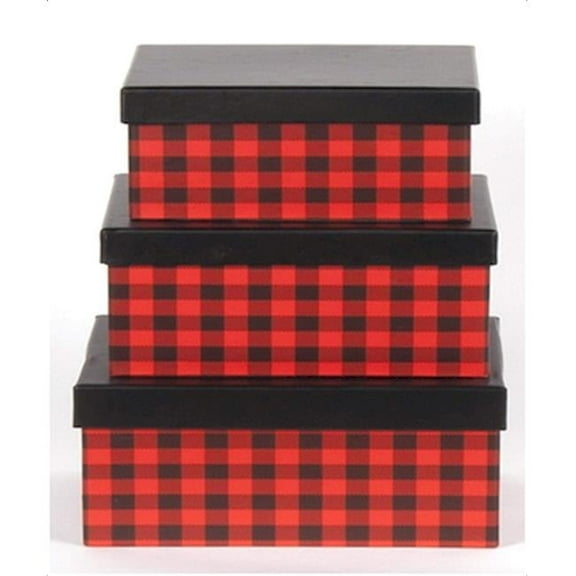 Red & Black Buffalo Check with Black Lid Gift Box