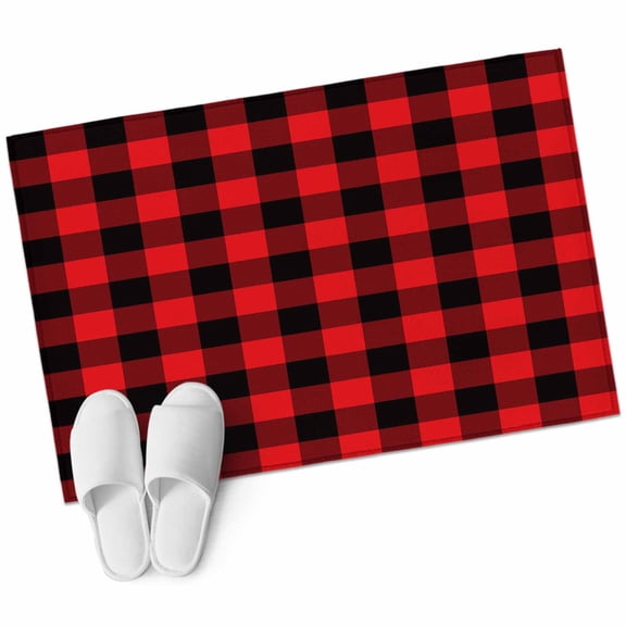 Red Black Buffalo Plaid 2'x3' Washable Rug, Black Red Checkered Non-Slip Soft Doormat Area Rugs for Entrance Bathroom Bedsides, Carpet for Kitchen Bedroom, Entryway Floor Mat