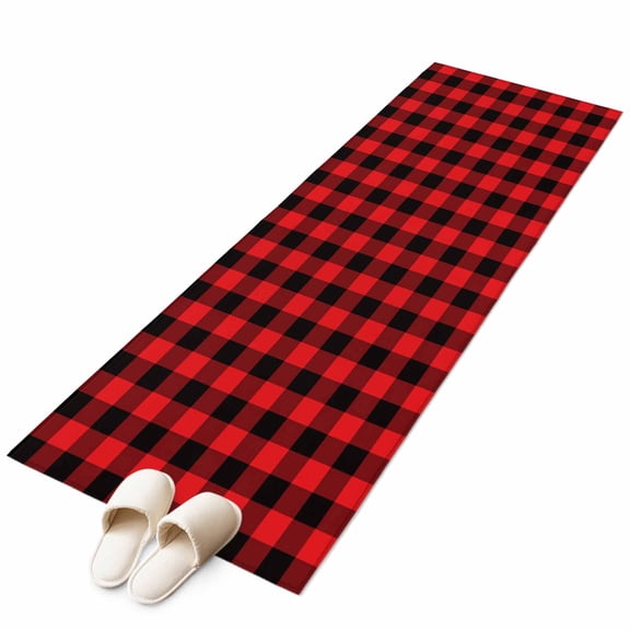 Red Black Buffalo Plaid 2'x6' Runner Rug, Black Red Checkered Washable Non-Slip Area Rugs for Hallway Kitchen Floor Bedroom Entryway, Laundry Carpet Decoration Indoor Mat