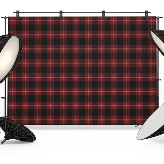 Red Black Buffalo Plaid Backdrops for Photography, Country Rustic Classic Farmhouse Checkered Grids Fabric Photo Background Sturdy Studio Props for Photo Studio, Video Recording Photoshoot 7x5ft