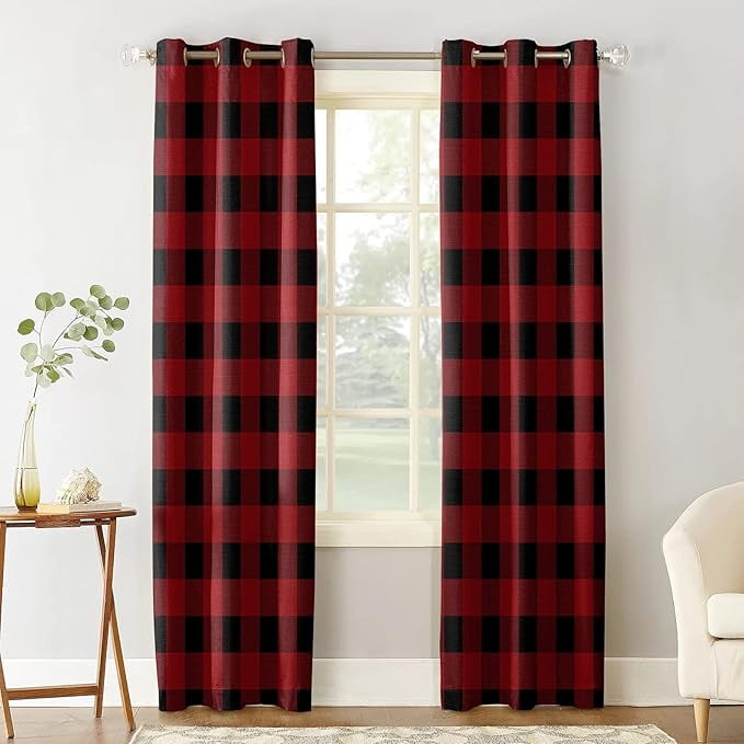 Red And Black Buffalo Plaid Blackout Curtains, Country Tartan 3D ...