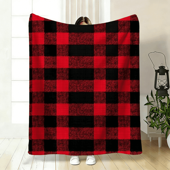 Red Black Buffalo Plaid Blanket - Plush Flannel-Soft Warm Throw for Bed, Couch, Travel - All-Season Cozy Bedspread with Iconic Checkered Pattern.