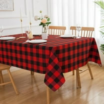 Red and Black Buffalo Plaid Check Gingham Christmas Tablecloth - Rectangle/Oblong 60" X 120" Polyester Table Cover Reusable Water Resistant for Thanksgiving Holiday Decorations