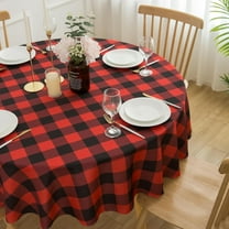 Red and Black Buffalo Plaid Christmas Round 70" Check Gingham Tablecloth - Polyester Table Cover Reusable Water Resistant for Thanksgiving Holiday Decorations