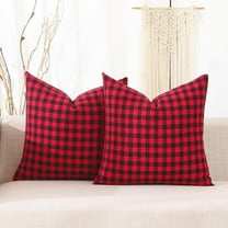Red and Black Buffalo Plaid Christmas Throw Pillow Covers 18x18 Set of 2, 18 x 18 Modern Farmhouse Decor Red Couch Pillows, Red Black Winter Outdoor Plaid Pillows (No Pillow Inserts)