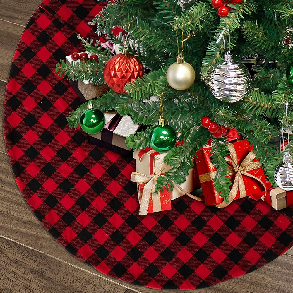 48-Inch Red and Black Buffalo Plaid Christmas Tree Skirt
