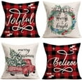 thumbnail image 1 of Red Black Buffalo Plaid Merry Bright Christmas Decorations 18x18 Inch Pillow Covers Winter Snow Set of 4 Xmas Tree Truck Holly Berry Believe Joyful Throw Pillow Cases Cover for Farmhouse, 1 of 6