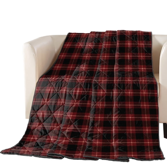 Red Black Buffalo Plaid Quilted Comforters Cooling Blanket Oversized King Size, Country Rustic Classic Farmhouse Checkered Grids Cold Comfort for Sleepers Lightweight Air Conditioning Quilt Blanket