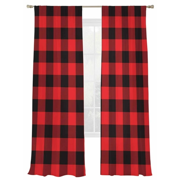 Red Black Buffalo Plaid Sheer Curtains 108 Inches Long 2 Panels Square Light Filtering Semi Sheer Window Curtains Drapes for Bedroom Living Room 52"x108"x2