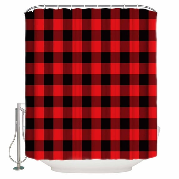Red Black Buffalo Plaid Shower Curtain, 72" x 72", Square Geometric Waterproof Bathroom Curtain Washable Shower Curtain Set with 12 Hooks