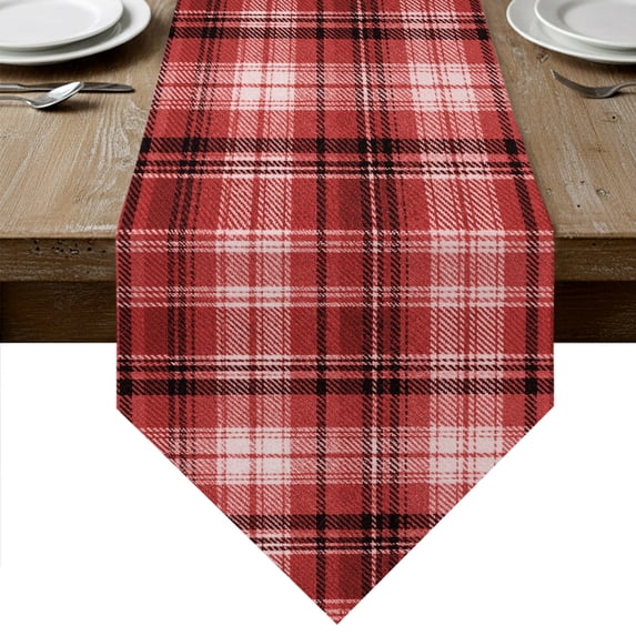 Red Black Buffalo Plaid Table Runner Linen Burlap Table Runner 72 Inches Long White Farmhouse Modern Striped Dresser Scarves for Kitchen Island Coffee Dining Room Party Wedding Holiday Decor 18"x72"