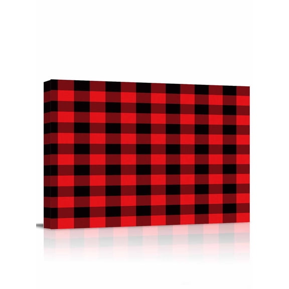 Red Black Buffalo Plaid Wall Art for Living Room, Canvas Picture Wall Decor for Bathroom Bedroom, Black Red Checkered Painting Artwork for Office Kitchen Hallway Dining Room Home Decorations 12"x16"