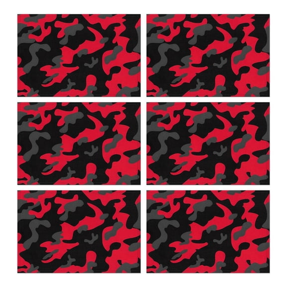 Red Black Camo Classic Pattern Summer Placemats Table Placemats Set Of 6-Linen Kitchen Washable Placemats Table Mats 11.8"x17.7" Non-Slip Heat Resistant