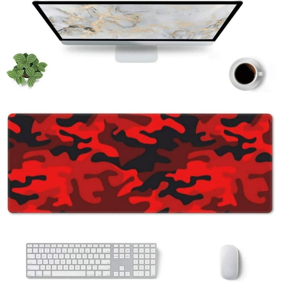 Red and Black Camouflage Gaming Mouse Pad Large Mouse Pad (31.5x11.8 Inch) Non-Slip Rubber Base Large Desk Mat Desk Protector for Home Office Gaming Work