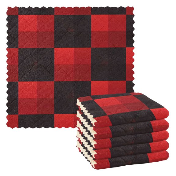 Red Black Check Pattern Dish Towels 6 Pack Kitchen Cleaning Dish Cloths Absorbent Reuseable Cleaning Cloths 11'' x 11''