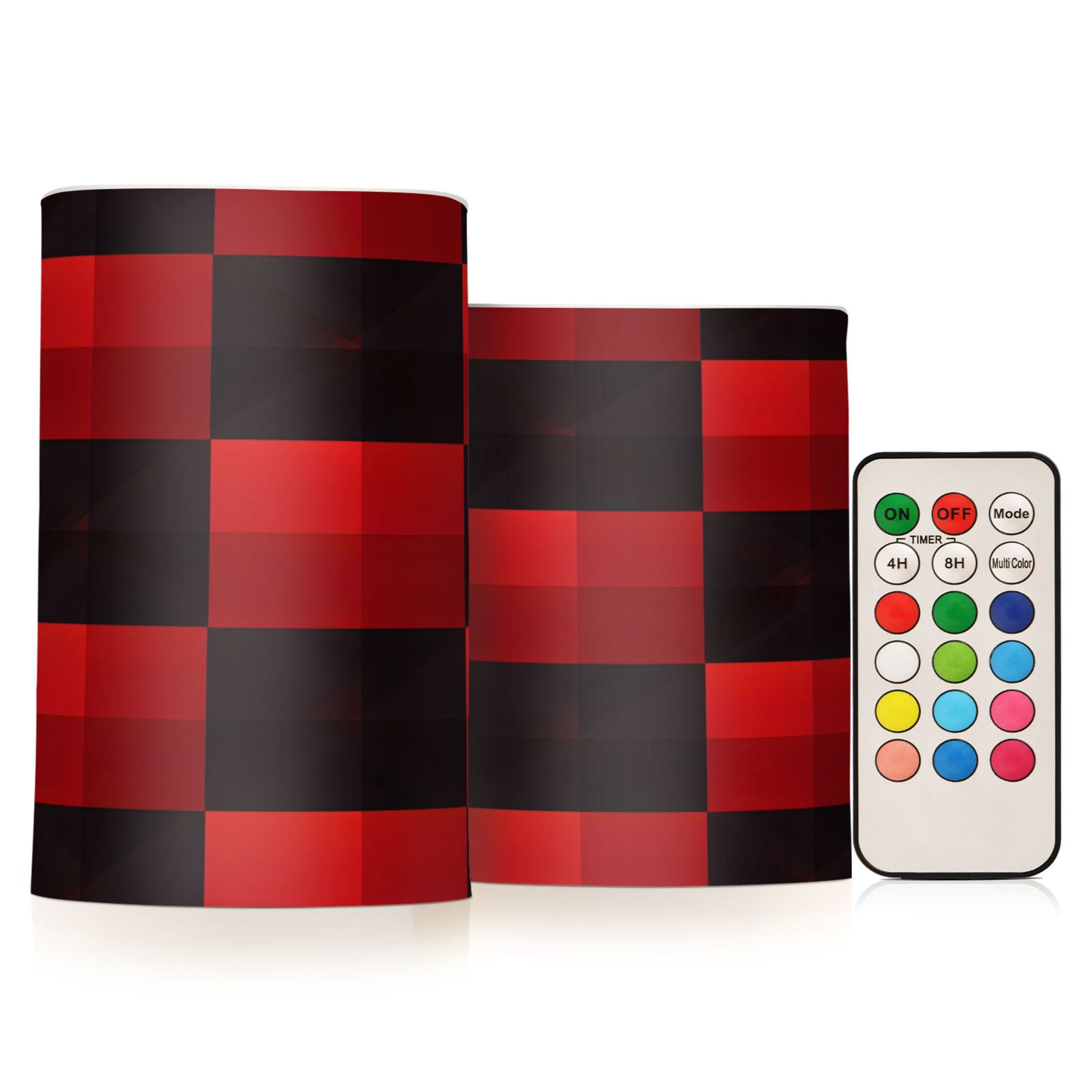 Red Black Check Pattern Flameless LED Candle Set with Remote, Battery ...