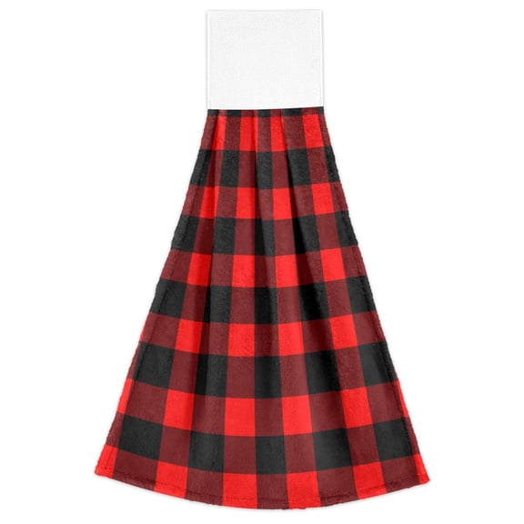 Red Black Check Pattern Hand Towels 2 Pack Quick Dry Velvet Soft with Velcro Kitchen Bath 14x18in