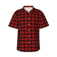 thumbnail image 1 of Red Black Check Plaid Hawaiian Shirts For Men, Summer Short-Sleeve Relaxed-Fit Button-Down Shirts Large, 1 of 9