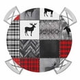 thumbnail image 1 of Red Black Checked Plaid Elk Elastic Fitted Round Table Cover Gray White Waterproof Outdoor Tablecloth for Holiday Party, Picnic, Patio & Dining Fits Tables Up to 55"-60", 1 of 8