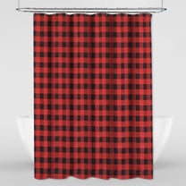 Red and Black Checker Fabric Shower Curtain Christmas Waterproof Bath Curtain Set with 12 Hooks Bathroom Curtain for Winter Holiday Christmas Party Decor, 66" x 72"
