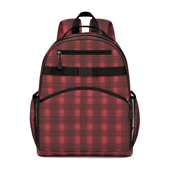 Red Black Checkerboard Checkered Pattern Backpack for School,Cute School Bag,Schoolbag with Adjustable Shoulder Straps & Padded Back,15.25"x11.5"x5.25"