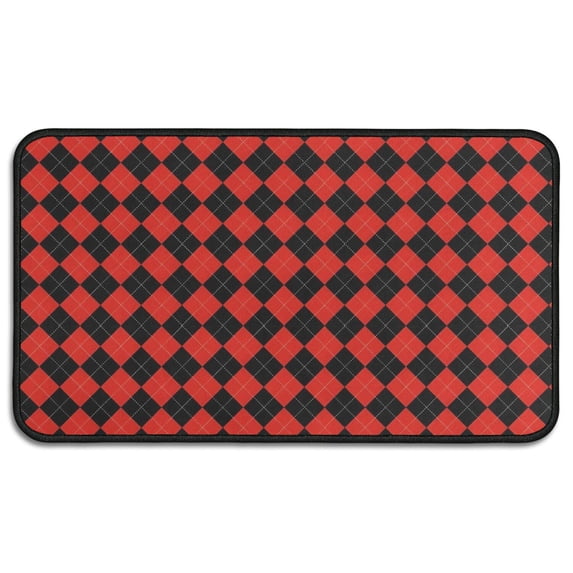 Red Black Checkerboard Checkered Pattern Door Rugs,Washable Non Slip Door Mats Indoor,Decorative Door Mats,Entry Mat Indoor for Entrance,Bedroom,Kitchen,Bathroom,30"x17"