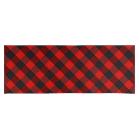 Red Black Checkerboard Checkered Pattern Kitchen Rug Mat,Kitchen Runner Rugs Non Skid Washable,Decorative Kitchen Floor Mats for Kitchen,Sink,Laundry,17"X47"