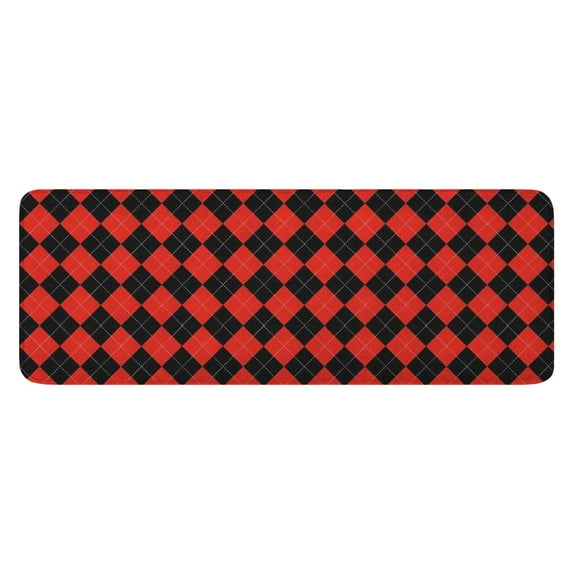 Red Black Checkerboard Checkered Pattern Kitchen Rug Mat,Kitchen Runner Rugs Non Skid Washable,Decorative Kitchen Floor Mats for Kitchen,Sink,Laundry,17"x47.2"