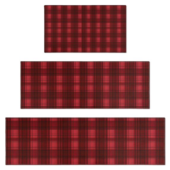 Red Black Checkerboard Checkered Pattern Kitchen Rugs Sets Of 3,Kitchen Runner Rugs Non Skid Washable,Decorative Kitchen Floor Mats for Kitchen,Sink,Laundry,17"x30"+ 17"x47" + 17"x59"