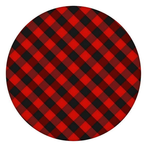 Red Black Checkerboard Checkered Pattern Round Fitted Tablecloth with Elastic Edge,Dining Table Cover Waterproof,Outdoor Round Tablecloth for Camping,Dining,Indoor and Outdoor