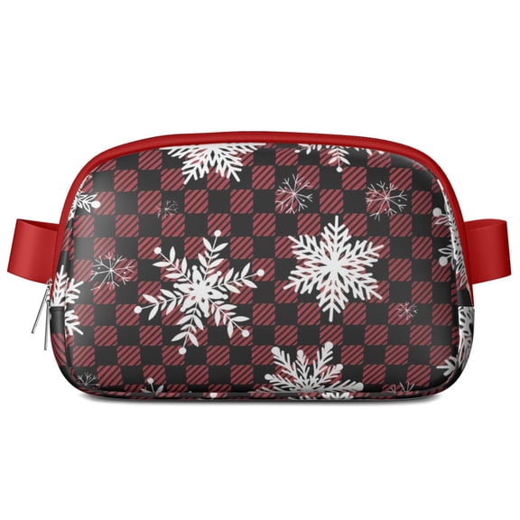 Red and Black Checkered Christmas Snowflake Pattern Cute Fanny Packs for Women,Travel Waterproof Crossbody Fanny Bags Waist Purse for Women Anti Theft Adjustable Strap for Running Travel Cycling