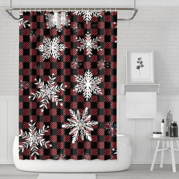Red and Black Checkered Christmas Snowflake Pattern Shower Curtain 72"x72" ,Bathroom Decorative Shower Curtains Set with 12 Hooks,Modern Waterproof Washable Shower Curtain