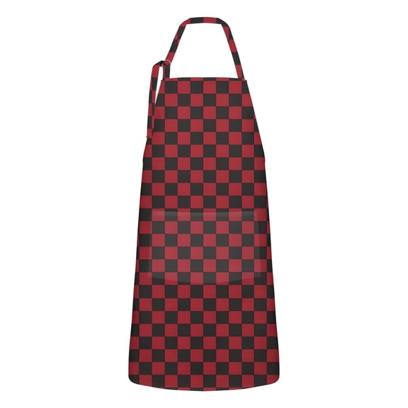 Red Black Checkered Pattern Apron-Garden Aprons for Women with Pockets-Cotton Linen Waterproof Kitchen Cooking Gardening Aprons Adjustable for Kitchen,Cooking,BBQ and Salon 33x27 Inch