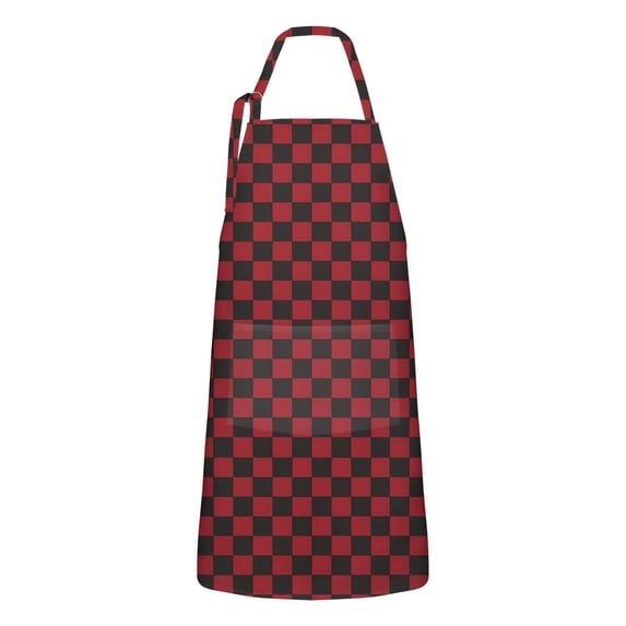 Red Black Checkered Pattern Apron-Garden Aprons for Women with Pockets-Cotton Linen Waterproof Kitchen Cooking Gardening Aprons Adjustable for Kitchen,Cooking,BBQ and Salon 33x27 Inch