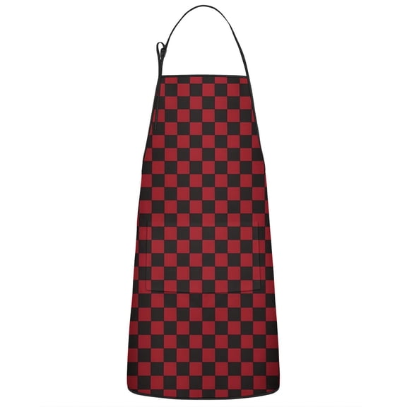 Red Black Checkered Pattern Apron-Garden Aprons for Women with Pockets-Cotton Linen Waterproof Kitchen Cooking Gardening Aprons Adjustable for Kitchen,Cooking,BBQ and Salon 33x27 Inch