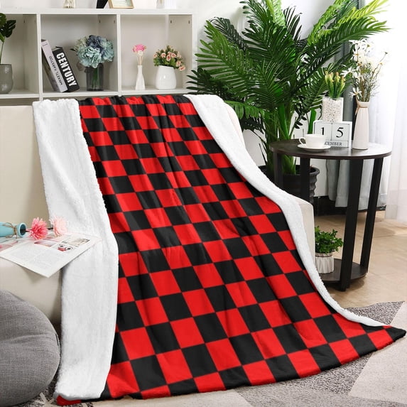 Red and Black Checkered Pattern Blanket,Comfortable Soft Lamb Wool Throw Blanket,All Season,Warm Lightweight Blankets for Sofa Bed Couch Living Room Chair,60"x80"