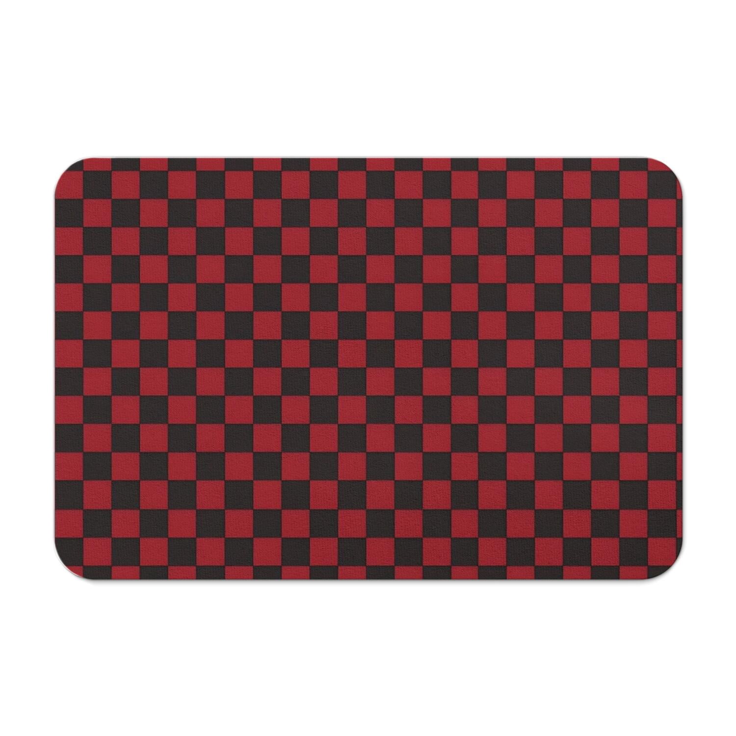 Red and Black Checkered Pattern Diatomite Bath Mat, Shower Floor Mat ...
